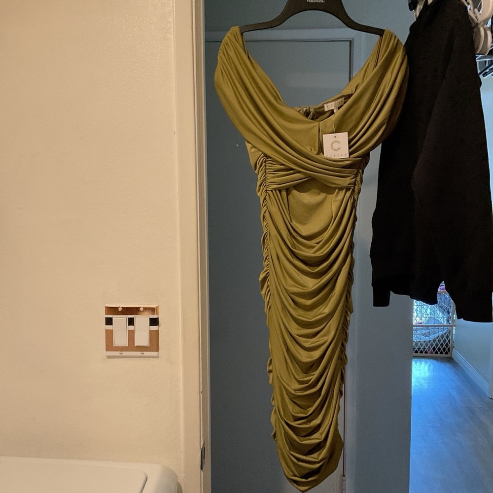 Green Pleated One Shoulder Bodycon Dress